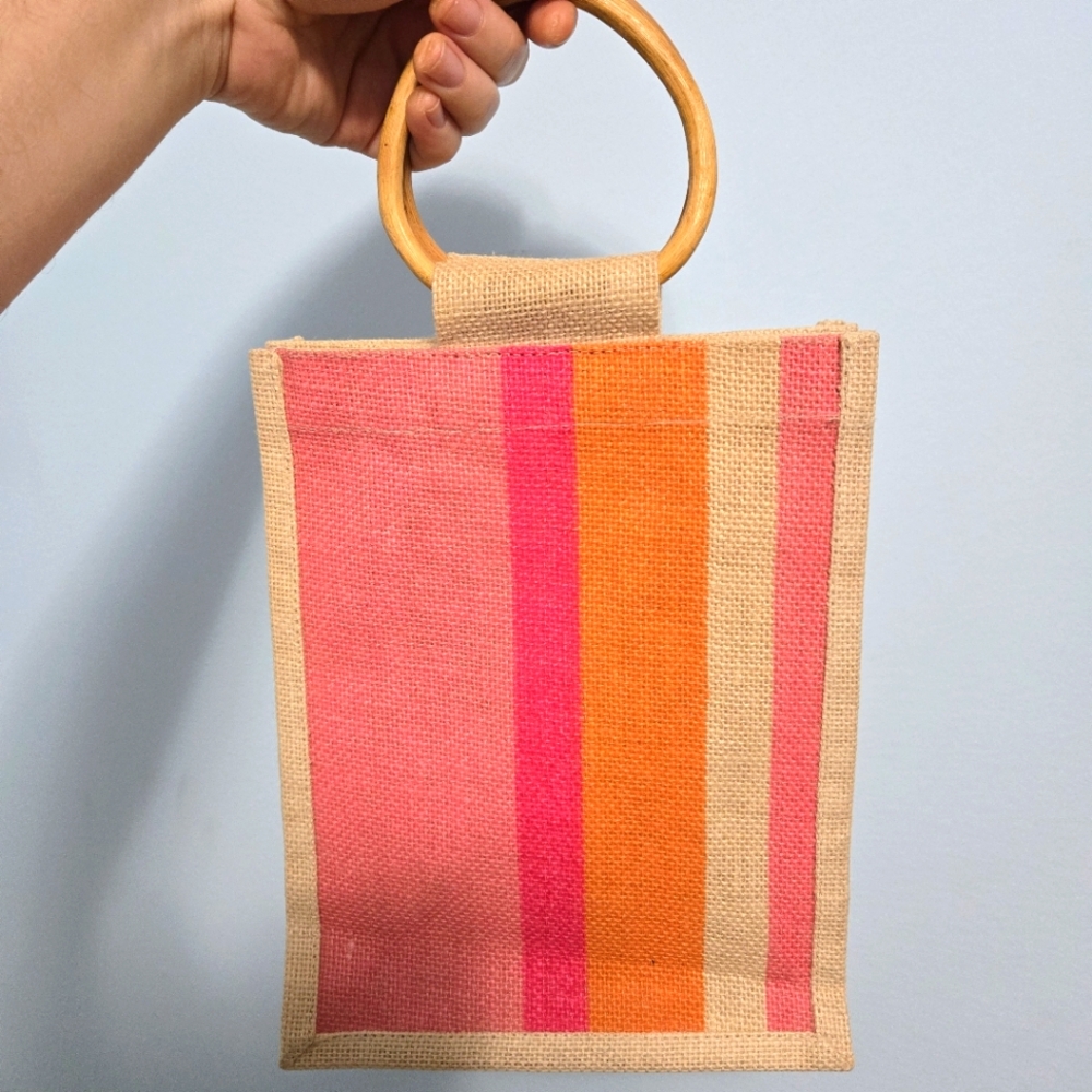 Pink Orange Burlap Bag